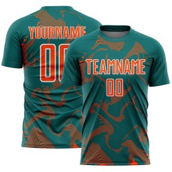 Orange-White Sublimation Sports Curve Lines Custom Jersey Teal Uniform Soccer
