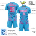 Soccer Custom Curve Uniform Sublimation Sports Lines Sky Blue Pink-White Jersey Soccer Custom Curve Uniform Sublimation Sports Lines Sky Blue Pink-White Jersey