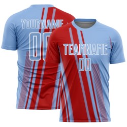Blue Soccer Sports Light Sublimation Uniform Red-White Custom Lines Jersey