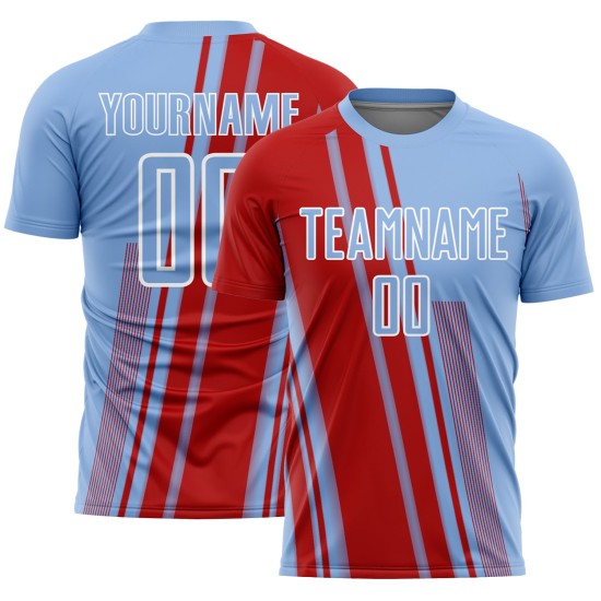 Blue Soccer Sports Light Sublimation Uniform Red-White Custom Lines Jersey Blue Soccer Sports Light Sublimation Uniform Red-White Custom Lines Jersey