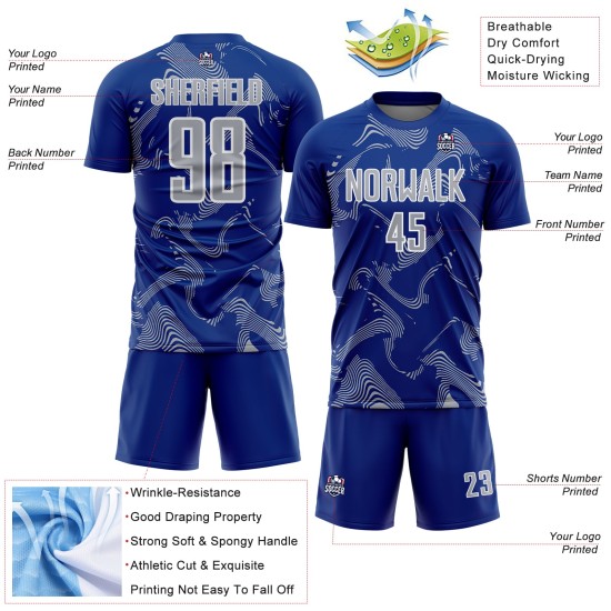 Uniform Royal Sports Jersey Gray-White Soccer Lines Custom Curve Sublimation Uniform Royal Sports Jersey Gray-White Soccer Lines Custom Curve Sublimation