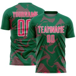 Jersey Custom Sports Pink-White Sublimation Green Neon Kelly Soccer Curve Uniform Lines