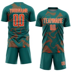 Orange-White Sublimation Sports Curve Lines Custom Jersey Teal Uniform Soccer Orange-White Sublimation Sports Curve Lines Custom Jersey Teal Uniform Soccer