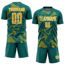 Curve Gold-White Teal Uniform Custom Lines Sublimation Sports Soccer Jersey Curve Gold-White Teal Uniform Custom Lines Sublimation Sports Soccer Jersey