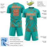 Soccer Uniform Sublimation Aqua Orange-White Lines Curve Custom Sports Jersey Soccer Uniform Sublimation Aqua Orange-White Lines Curve Custom Sports Jersey