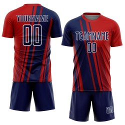 Soccer Sports Uniform Red Lines Custom Navy-White Sublimation Jersey Soccer Sports Uniform Red Lines Custom Navy-White Sublimation Jersey