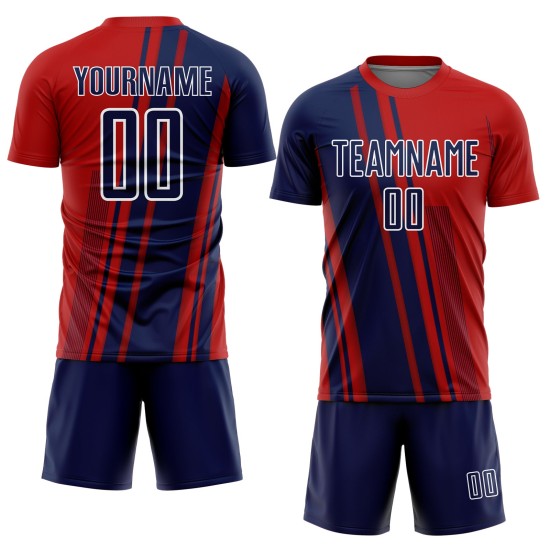 Soccer Sports Uniform Red Lines Custom Navy-White Sublimation Jersey Soccer Sports Uniform Red Lines Custom Navy-White Sublimation Jersey