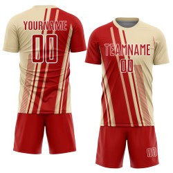 Sublimation Uniform Lines Custom Red-White Jersey Soccer Cream Sports