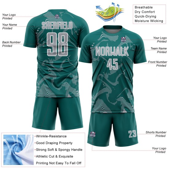 Curve Sports Sublimation Teal Jersey Gray-White Lines Soccer Custom Uniform