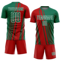 Sublimation Soccer Jersey Uniform Red-White Lines Sports Custom Green Kelly