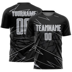 Sublimation Gray-White Black Custom Soccer Lines Uniform Sports Jersey