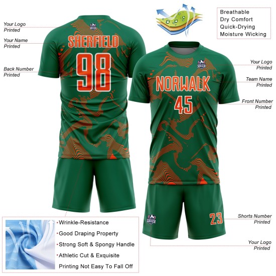 Sports Custom Uniform Lines Green Curve Kelly Orange-White Jersey Sublimation Soccer Sports Custom Uniform Lines Green Curve Kelly Orange-White Jersey Sublimation Soccer