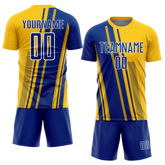 Jersey Sports Royal-White Custom Sublimation Uniform Soccer Lines Yellow