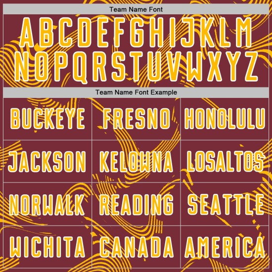 Curve Uniform Sports Custom Gold-White Soccer Burgundy Sublimation Lines Jersey Curve Uniform Sports Custom Gold-White Soccer Burgundy Sublimation Lines Jersey