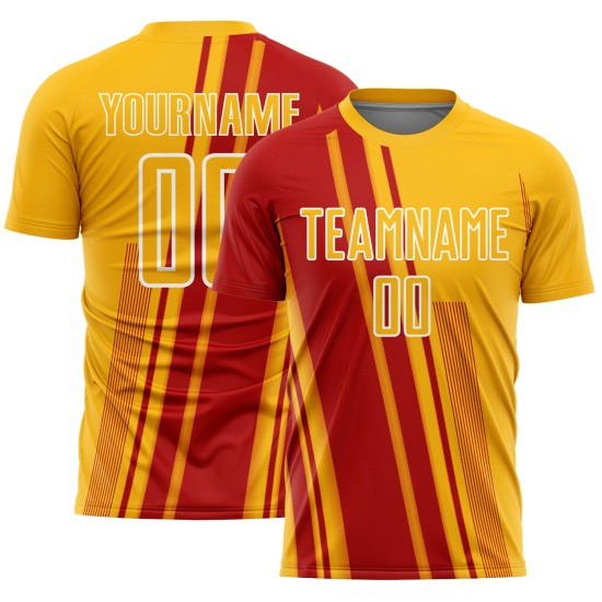 Sports Jersey Sublimation Lines Soccer Custom Gold Red-White Uniform Sports Jersey Sublimation Lines Soccer Custom Gold Red-White Uniform