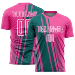 Soccer Custom Jersey Sports Sublimation Teal-White Pink Lines Uniform