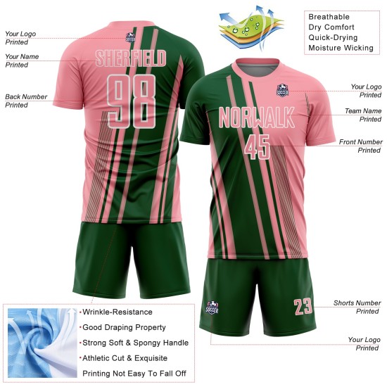 Custom Jersey Sports Green-White Pink Medium Uniform Soccer Sublimation Lines Custom Jersey Sports Green-White Pink Medium Uniform Soccer Sublimation Lines