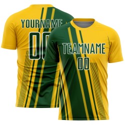 Custom Uniform Green-White Yellow Soccer Jersey Sublimation Sports Lines