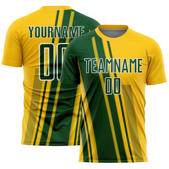 Custom Uniform Green-White Yellow Soccer Jersey Sublimation Sports Lines