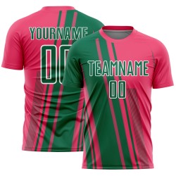 Sports Custom Kelly Pink Green-White Lines Neon Sublimation Jersey Soccer Uniform