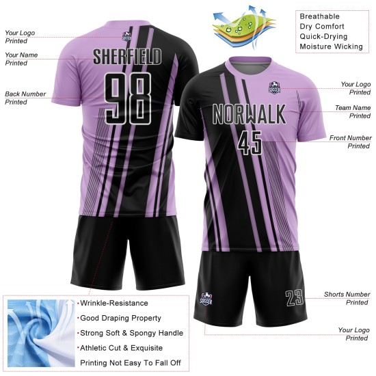 Lines Light Black-White Custom Purple Soccer Uniform Jersey Sublimation Sports Lines Light Black-White Custom Purple Soccer Uniform Jersey Sublimation Sports