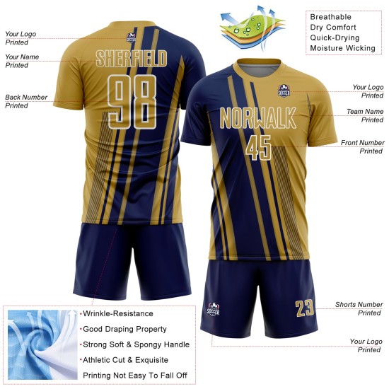Soccer Navy-White Sublimation Lines Gold Jersey Old Sports Custom Uniform Soccer Navy-White Sublimation Lines Gold Jersey Old Sports Custom Uniform