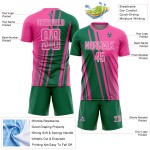 Uniform Kelly Sublimation Pink Soccer Lines Sports Green-White Custom Jersey Uniform Kelly Sublimation Pink Soccer Lines Sports Green-White Custom Jersey