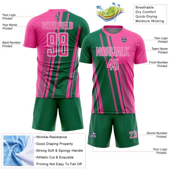 Uniform Kelly Sublimation Pink Soccer Lines Sports Green-White Custom Jersey Uniform Kelly Sublimation Pink Soccer Lines Sports Green-White Custom Jersey