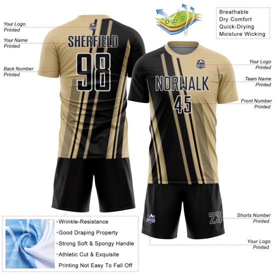 Sports Uniform Lines Vegas Jersey Soccer Sublimation Gold Black-White Custom