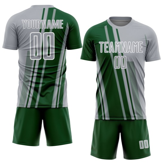 Soccer Uniform Sports Sublimation Jersey Custom Green-White Gray Lines Soccer Uniform Sports Sublimation Jersey Custom Green-White Gray Lines