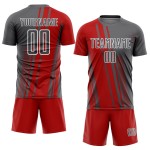 Uniform Custom Jersey Gray Sublimation Soccer Steel Red-White Lines Sports Uniform Custom Jersey Gray Sublimation Soccer Steel Red-White Lines Sports