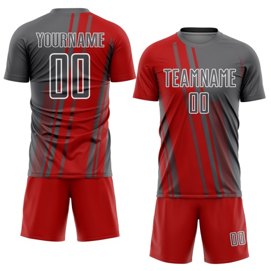 Uniform Custom Jersey Gray Sublimation Soccer Steel Red-White Lines Sports Uniform Custom Jersey Gray Sublimation Soccer Steel Red-White Lines Sports