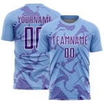 Curve Light Purple-White Sublimation Blue Sports Soccer Uniform Lines Custom Jersey Curve Light Purple-White Sublimation Blue Sports Soccer Uniform Lines Custom Jersey