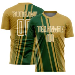 Jersey Uniform Soccer Custom Green-White Old Gold Lines Sublimation Sports