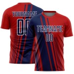 Soccer Sports Uniform Red Lines Custom Navy-White Sublimation Jersey Soccer Sports Uniform Red Lines Custom Navy-White Sublimation Jersey