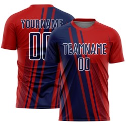 Soccer Sports Uniform Red Lines Custom Navy-White Sublimation Jersey