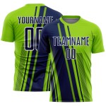 Navy-White Sports Uniform Soccer Neon Jersey Sublimation Lines Custom Green Navy-White Sports Uniform Soccer Neon Jersey Sublimation Lines Custom Green
