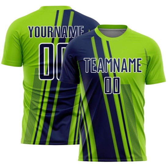 Navy-White Sports Uniform Soccer Neon Jersey Sublimation Lines Custom Green Navy-White Sports Uniform Soccer Neon Jersey Sublimation Lines Custom Green