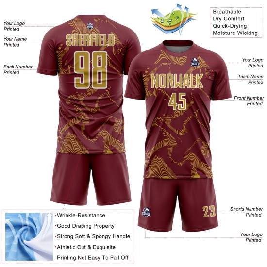Uniform Sports Gold-White Custom Sublimation Burgundy Lines Soccer Curve Old Jersey Uniform Sports Gold-White Custom Sublimation Burgundy Lines Soccer Curve Old Jersey