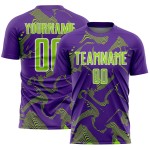 Custom Neon Green-White Purple Uniform Soccer Sports Curve Jersey Lines Sublimation