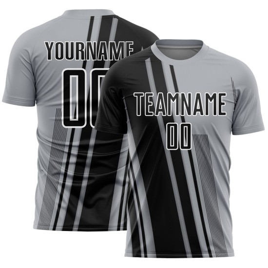 Soccer Black-White Uniform Gray Jersey Sports Lines Custom Sublimation Soccer Black-White Uniform Gray Jersey Sports Lines Custom Sublimation