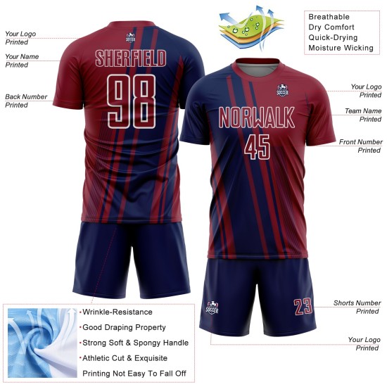 Custom Lines Crimson Uniform Sublimation Soccer Jersey Navy-White Sports Custom Lines Crimson Uniform Sublimation Soccer Jersey Navy-White Sports