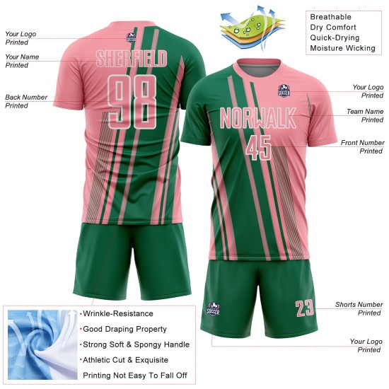 Soccer Kelly Uniform Pink Sublimation Green-White Medium Lines Jersey Sports Custom Soccer Kelly Uniform Pink Sublimation Green-White Medium Lines Jersey Sports Custom