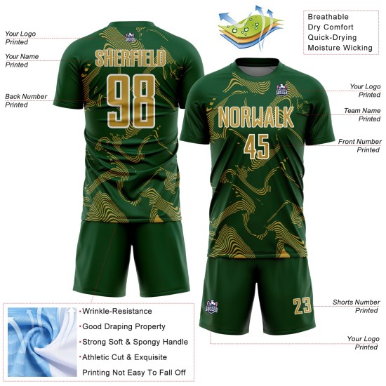 Curve Jersey Soccer Old Sublimation Lines Custom Uniform Sports Green Gold-White