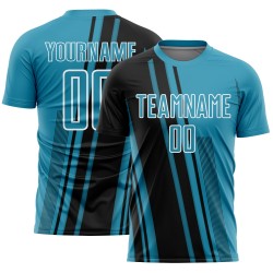 Sublimation Uniform Black-White Sports Jersey Blue Custom Soccer Panther Lines