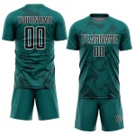 Sports Custom Jersey Curve Soccer Teal Lines Uniform Sublimation Black-White Sports Custom Jersey Curve Soccer Teal Lines Uniform Sublimation Black-White