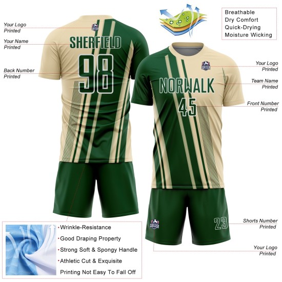 Green-White Lines Sublimation Custom Soccer Uniform Jersey Sports Cream Green-White Lines Sublimation Custom Soccer Uniform Jersey Sports Cream