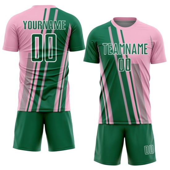 Sports Sublimation Light Custom Kelly Uniform Jersey Soccer Pink Lines Green-White Sports Sublimation Light Custom Kelly Uniform Jersey Soccer Pink Lines Green-White