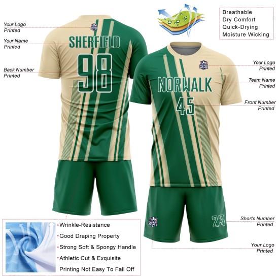 Soccer Cream Uniform Custom Green-White Sports Sublimation Kelly Jersey Lines Soccer Cream Uniform Custom Green-White Sports Sublimation Kelly Jersey Lines