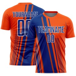 Sublimation Soccer Royal-White Orange Lines Jersey Custom Uniform Sports